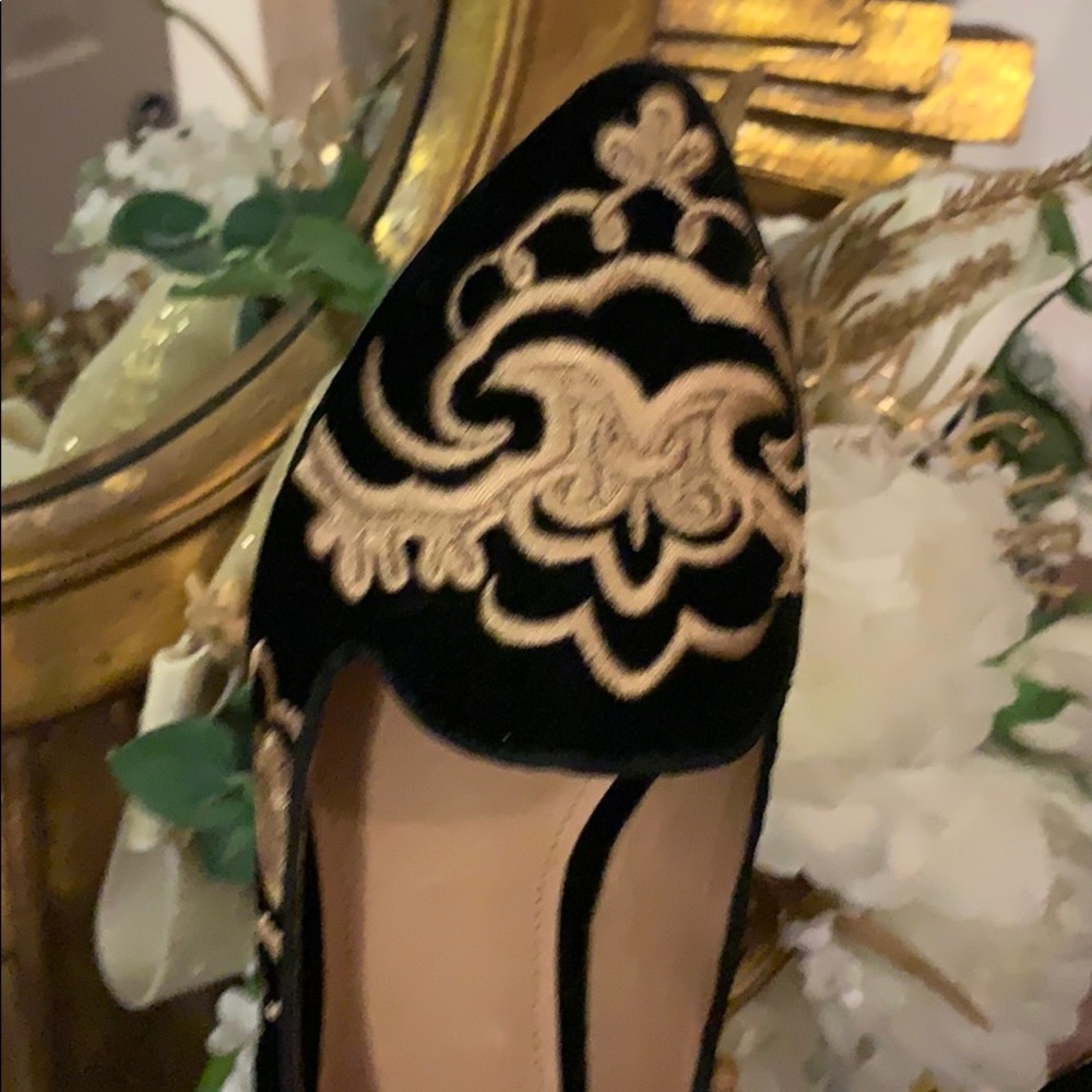 NEW JOIE Embroidered Velvet Sabina Smoking Flat